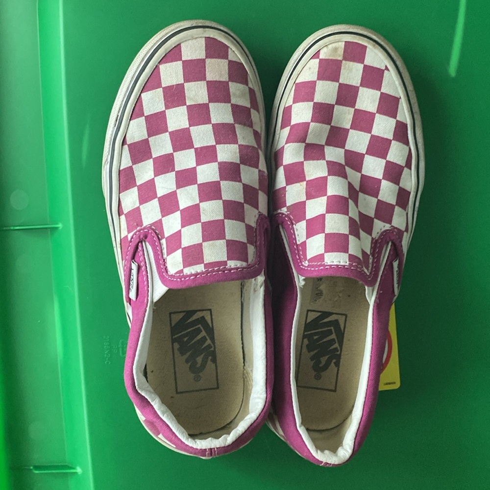Dark purple, pink checkered, vans, preowned cute